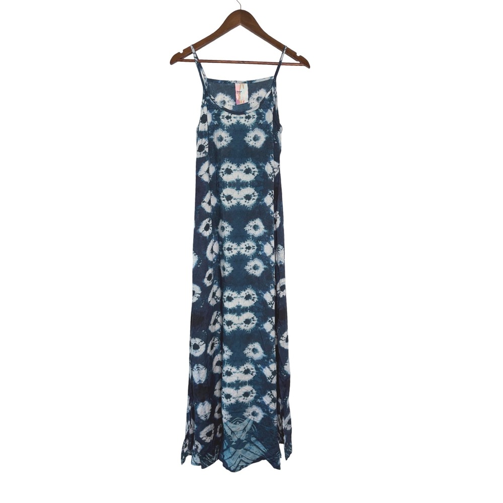 Bindya‎ New York Blue Tie Dye  Modal Maxi Dress Sleeveless Womens Medium